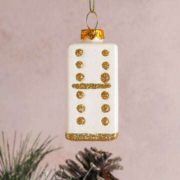 Glass domino Christmas ornament