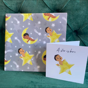Star & Moon Gift Wrap and Tag Set